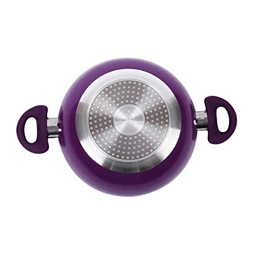 Wonderchef Royal Velvet Non-Stick PFOA-Free Aluminum Stir Fry Wok with Lid, Violet, bottom view