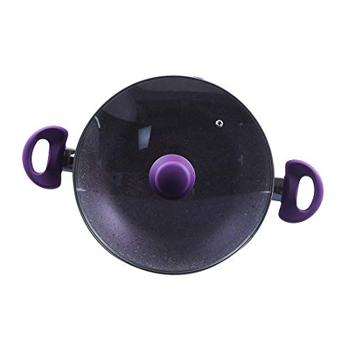 Wonderchef Royal Velvet Non-Stick PFOA-Free Aluminum Stir Fry Wok with Lid, Violet, lid detail