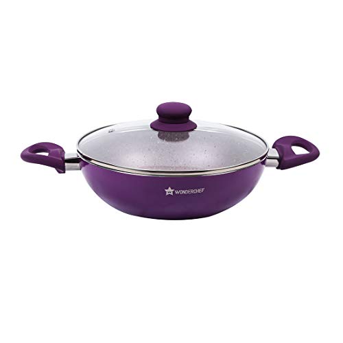 Wonderchef Royal Velvet Non-Stick PFOA-Free Aluminum Stir Fry Wok with Lid, Violet, product detail