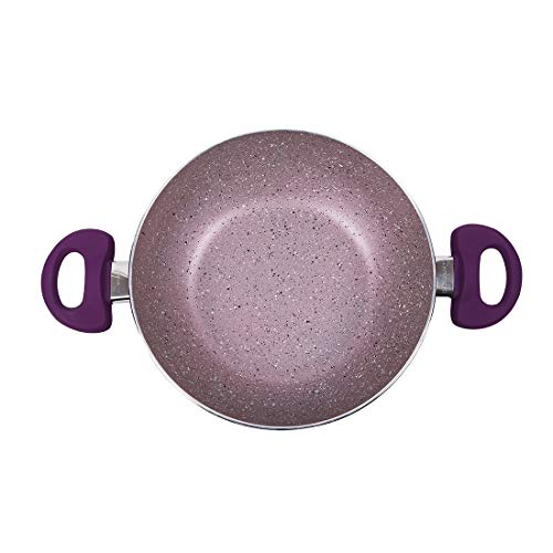 Wonderchef Royal Velvet Non-Stick PFOA-Free Aluminum Stir Fry Wok with Lid, Violet, top view