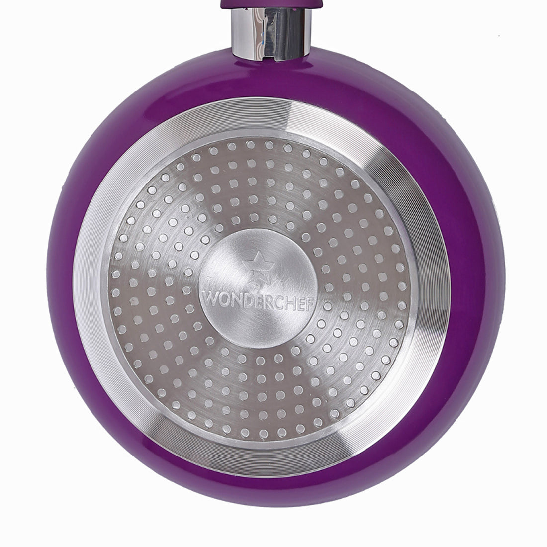 Wonderchef Royal Velvet Non-Stick PFOA-Free Aluminum Fry Pan Skillet Tawa, Violet, bottom close-up