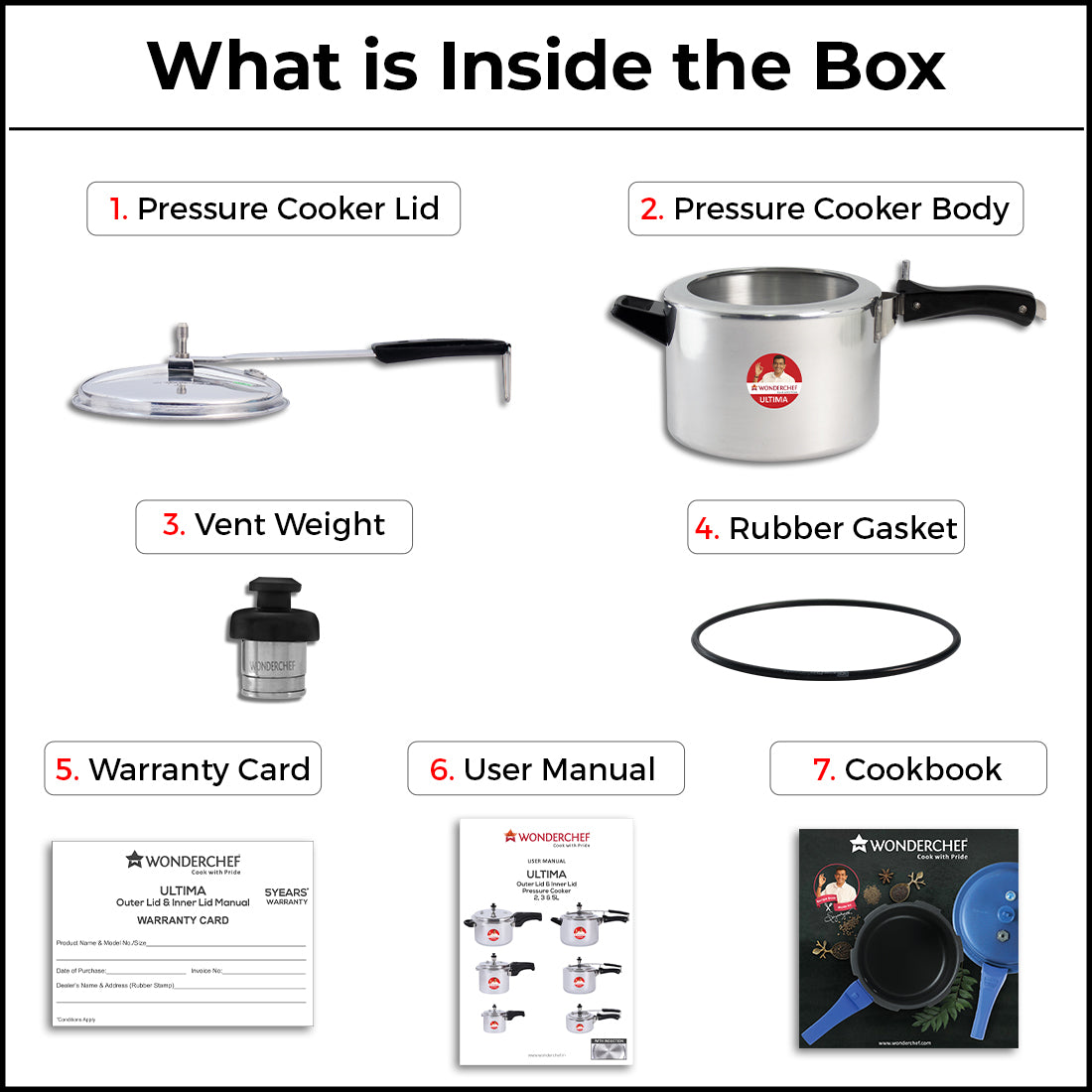 Wonderchef Ultima Inner Lid Aluminum Pressure Cooker, Silver, product guide