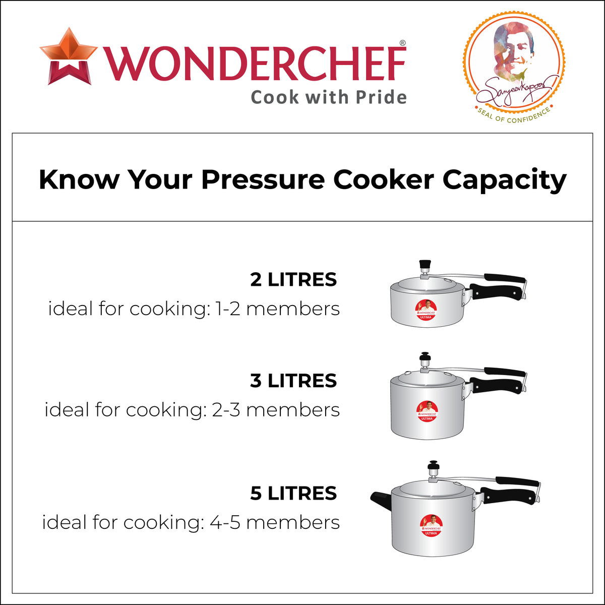 Wonderchef Ultima Inner Lid Aluminum Pressure Cooker, Silver, product guide