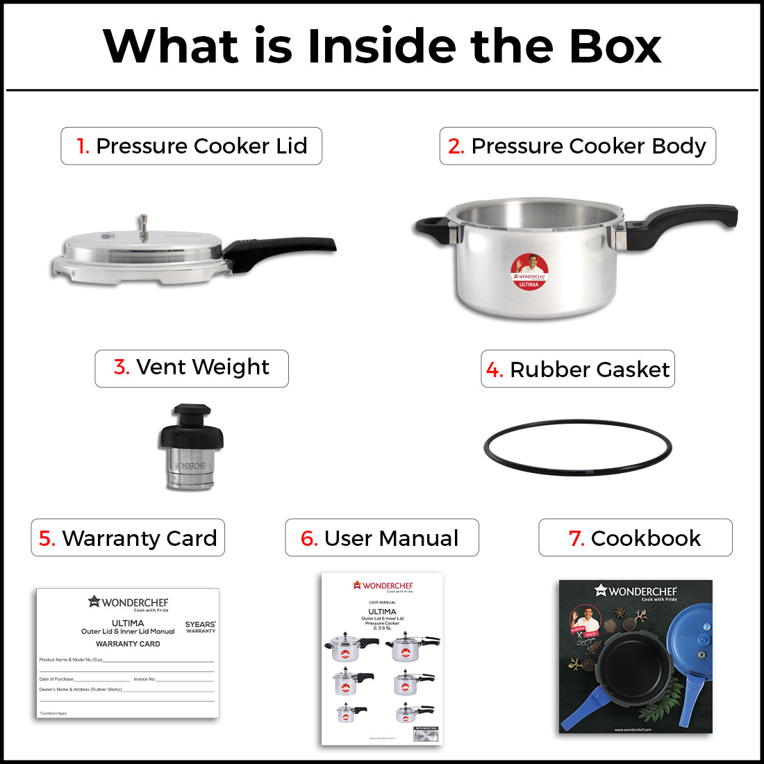 Wonderchef Ultima Outer Lid Aluminum Pressure Cooker, Silver, parts guide