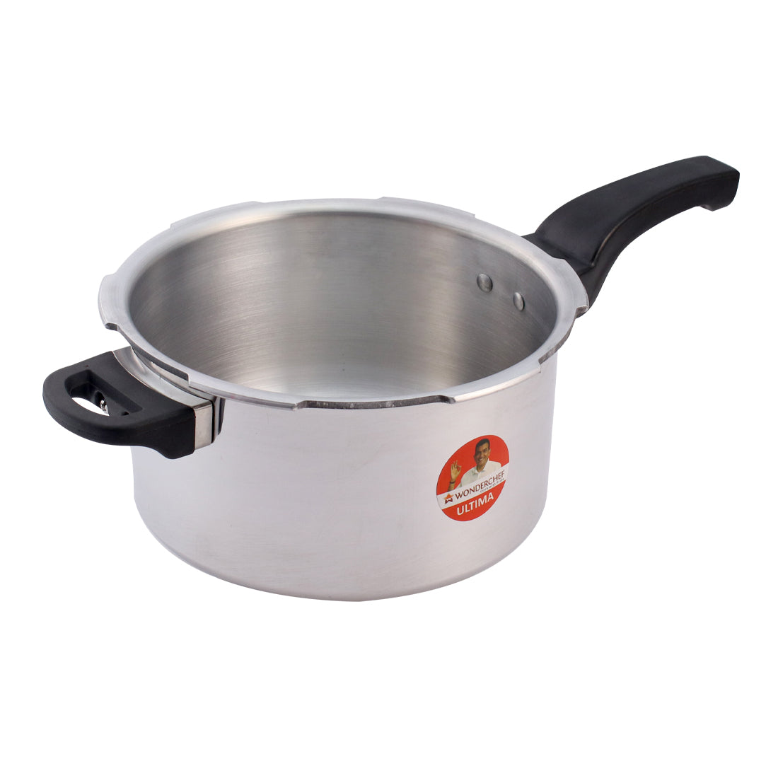 Wonderchef Ultima Outer Lid Aluminum Pressure Cooker, Silver, top and side view