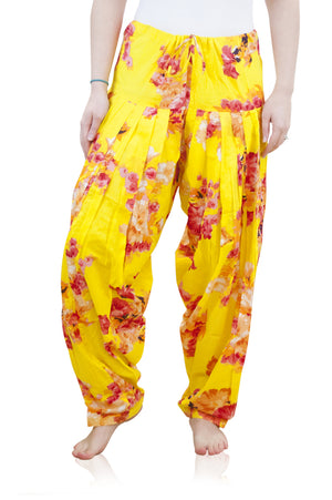 Indian Clothing Women's Full Length Patiala Dancer Pants Yellow Floral Print, with Scarf åäÌÝÌÕ Front