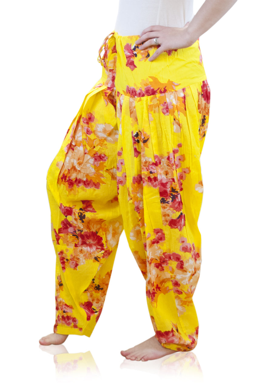 Indian Clothing Women's Full Length Patiala Dancer Pants Yellow Floral Print, with Scarf åäÌÝÌÕ Side